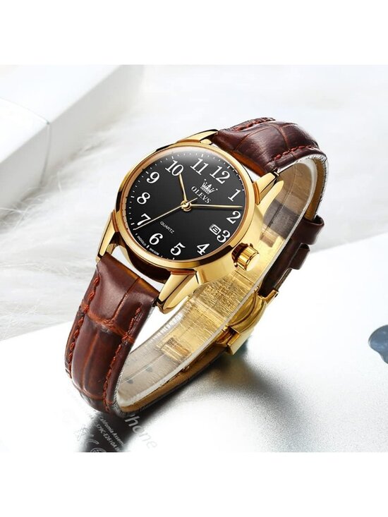Olevs Women\'s Black And Brown Leather Analog Waterproof Reloj Mujer Luxury Watch